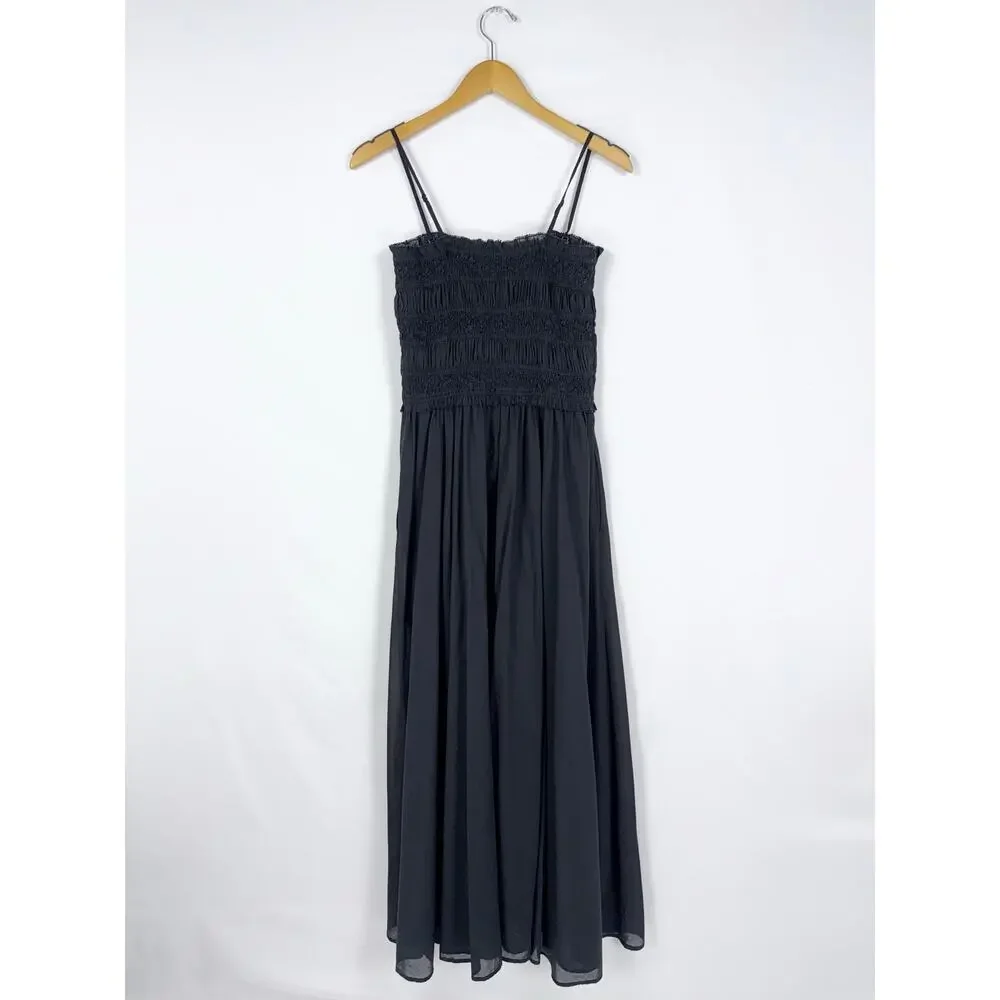J Crew Women's Smocked Cotton Voile Maxi Dress Medium Black - Picture 8 of 16